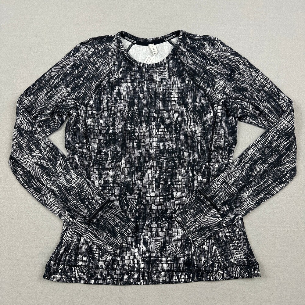 Lululemon Shirt Women 10 Black White Abstract Its Rulu Run Long Sleeve Pullover
